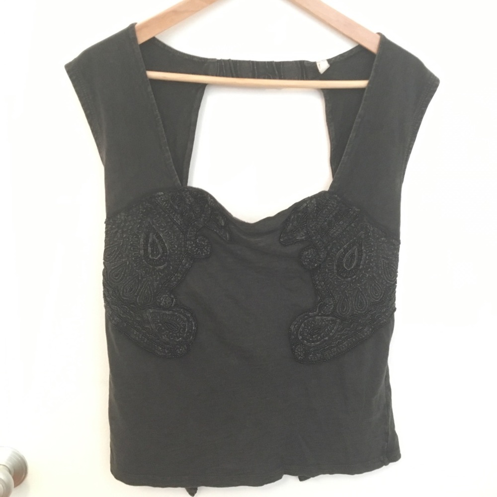 Free People Black Beaded Top